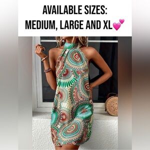 NIP-Boho Floral Print Halter Neck Dress